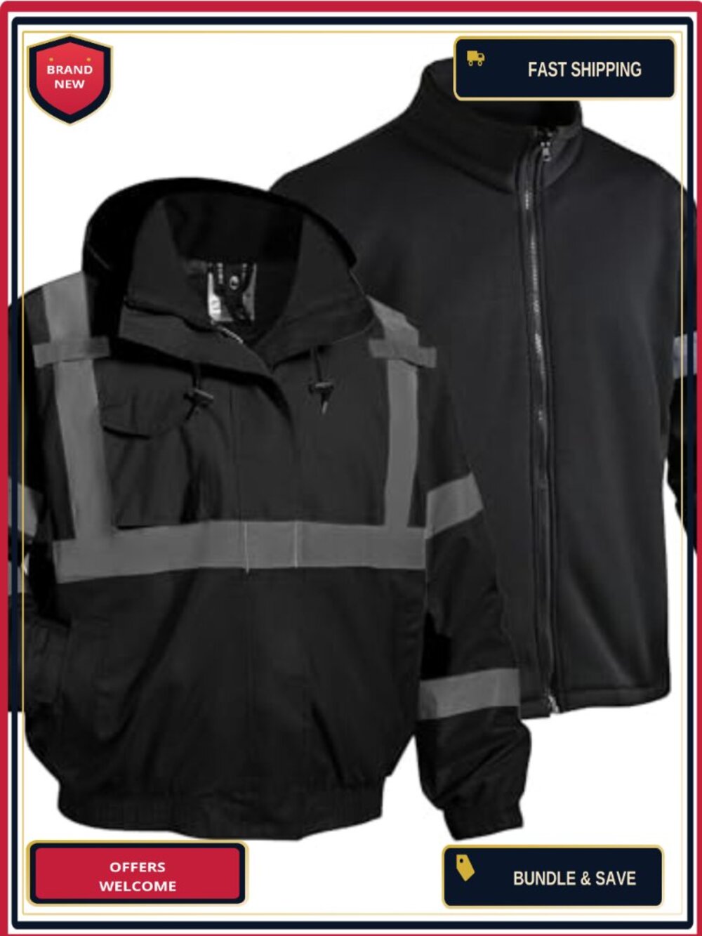 ANSI Class 3 Hi Vis 3-in-1 Safety Jacket Waterproof Fleece Lined Bomber Work